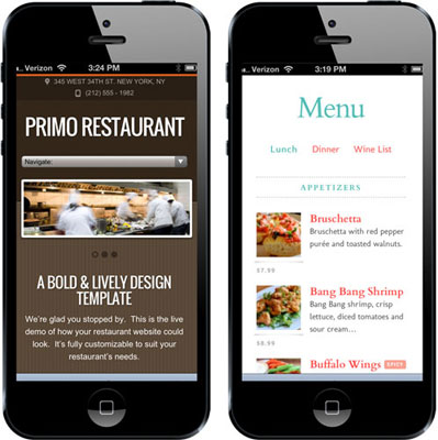 Restaurant Mobile Website & Mobile Menu